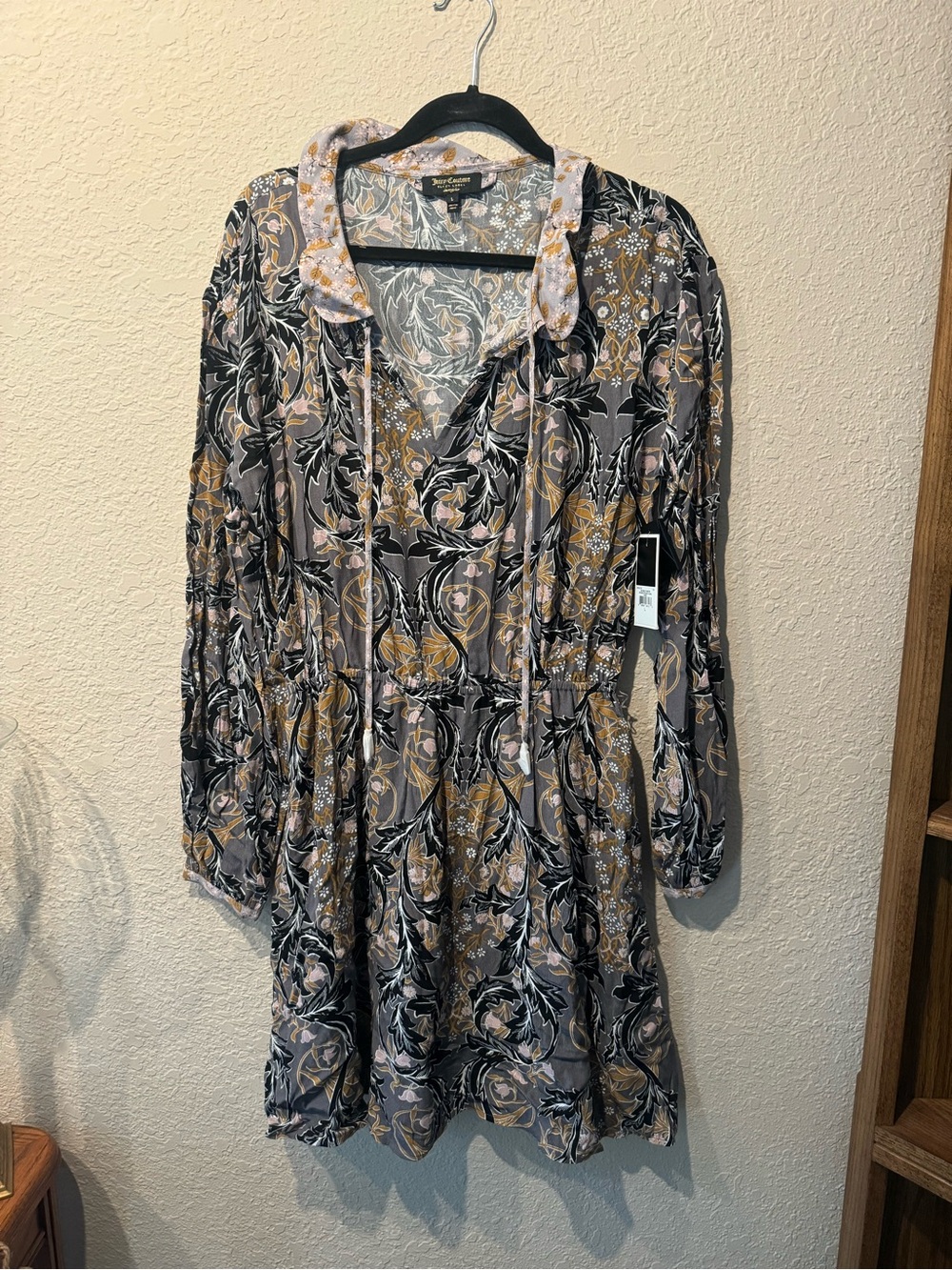 Juicy Couture Floral Midi Dress in Gray, Black & Mustard